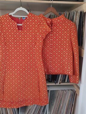 1968 Oscar de la Renta orange & gold silk brocade dress & jacket. Extremely Rare